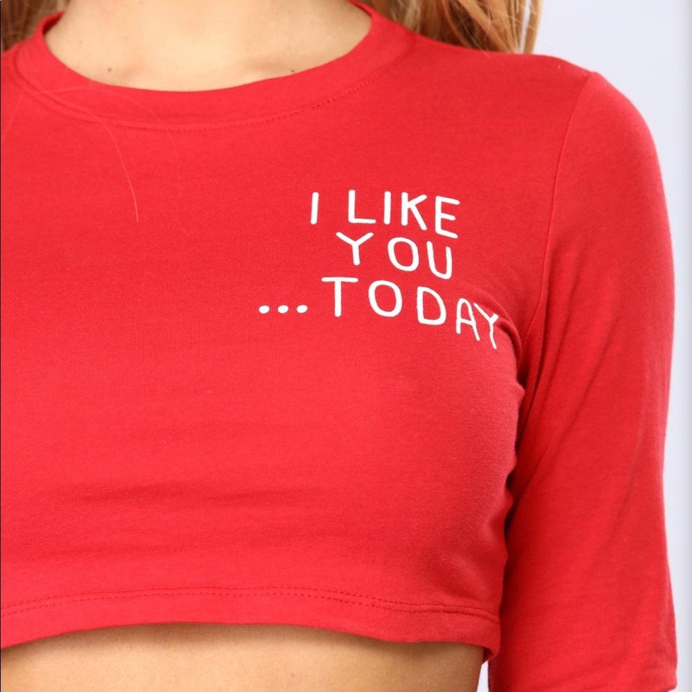 Red long sleeved “I like you...Today” Croptop🦋